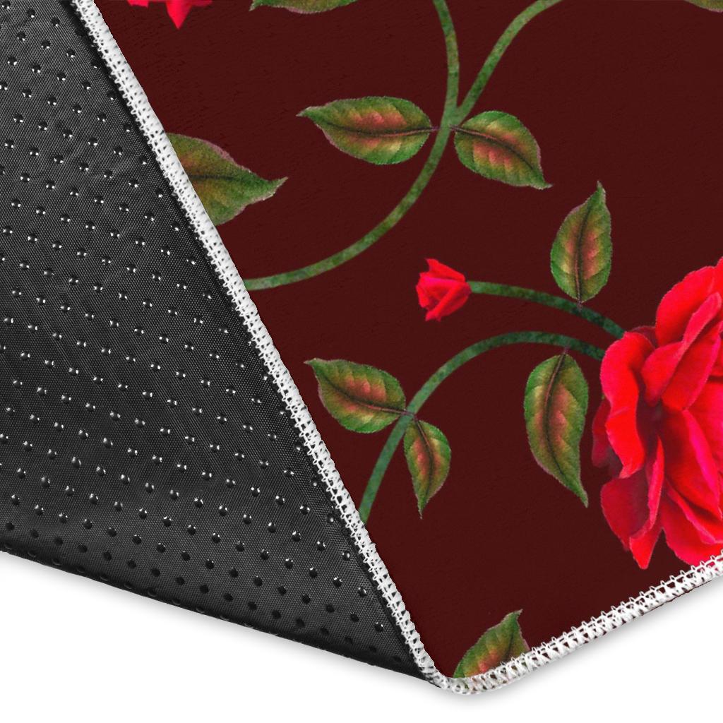 Red Rose Floral Flower Pattern Print Area Rug