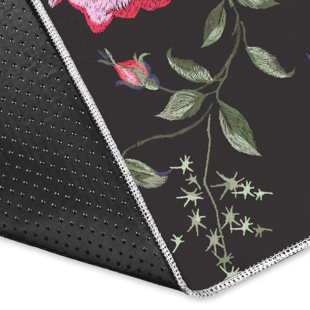 Red Rose Floral Pattern Print Area Rug