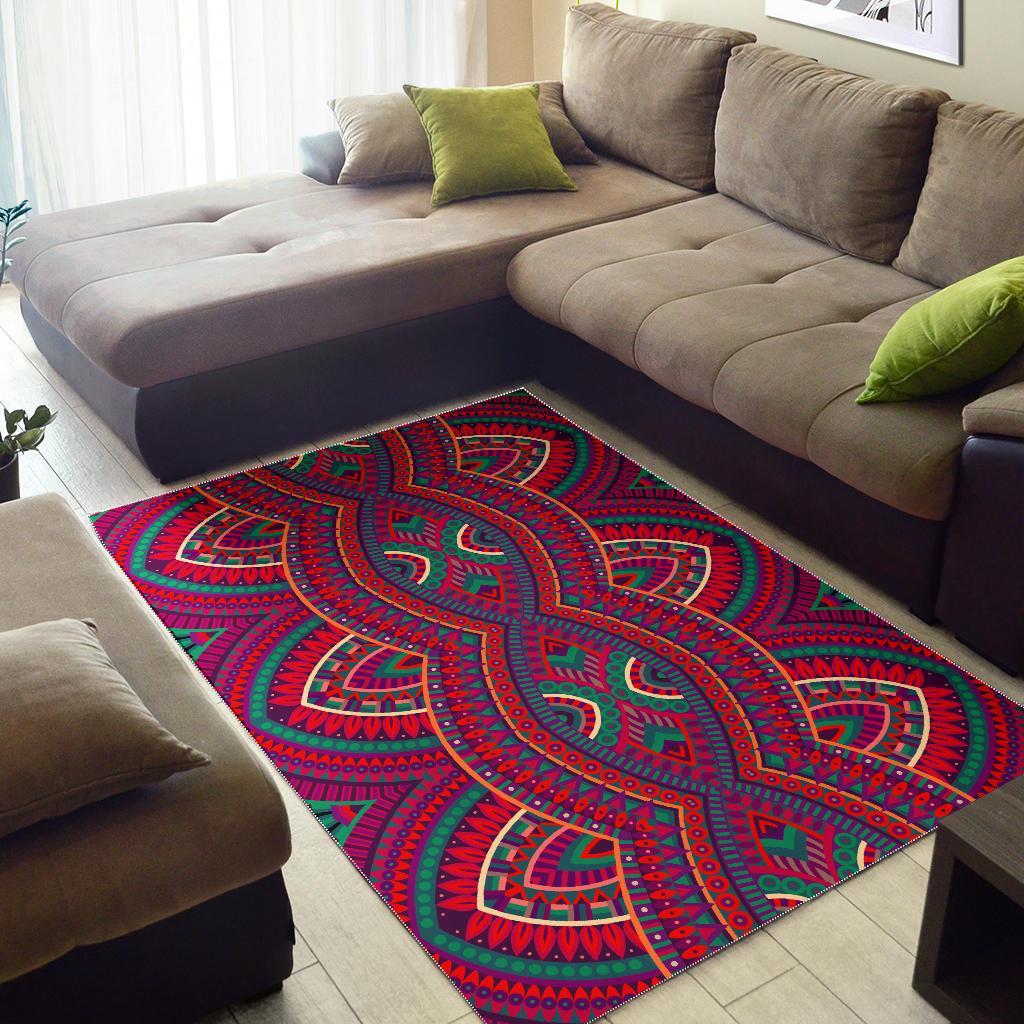 Red Tribal Ethnic Mandala Print Area Rug
