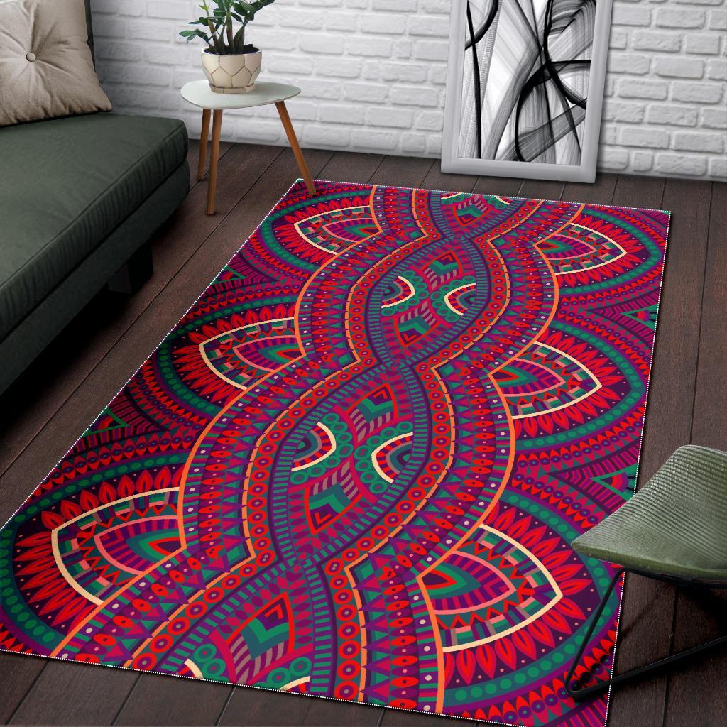 Red Tribal Ethnic Mandala Print Area Rug