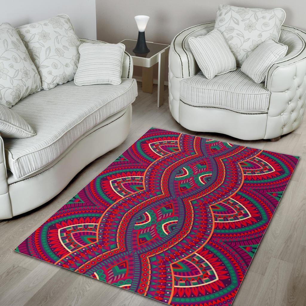 Red Tribal Ethnic Mandala Print Area Rug