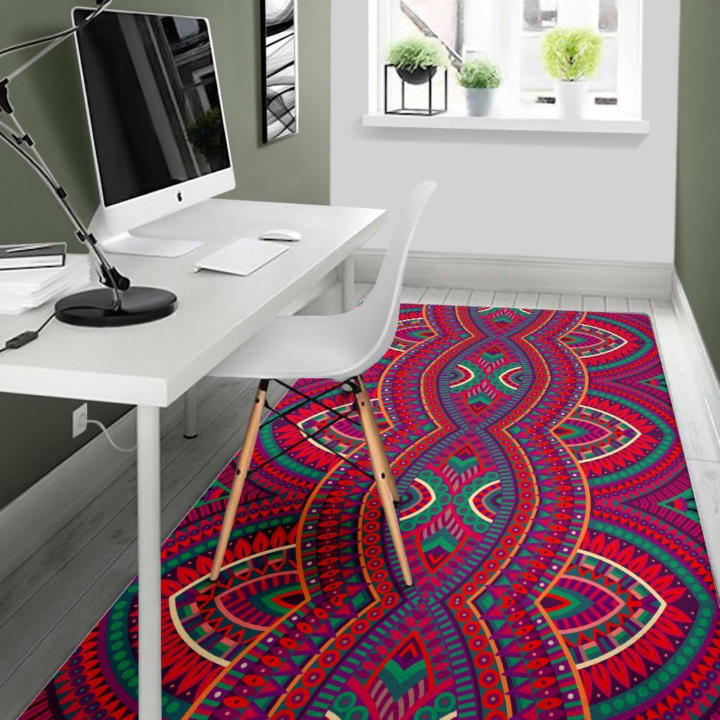 Red Tribal Ethnic Mandala Print Area Rug