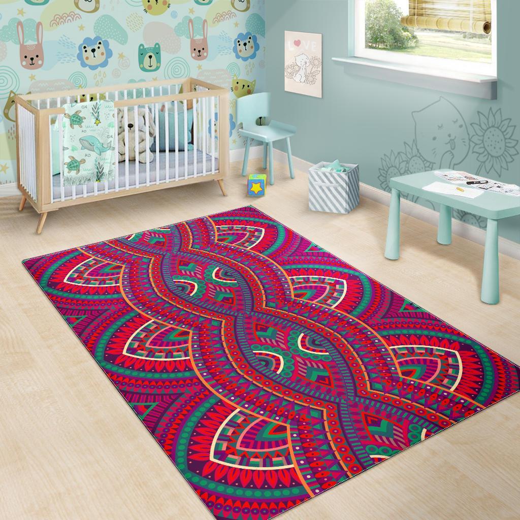 Red Tribal Ethnic Mandala Print Area Rug