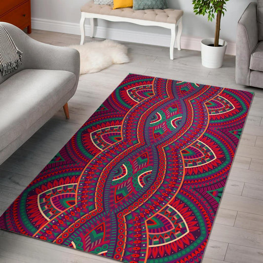 Red Tribal Ethnic Mandala Print Area Rug
