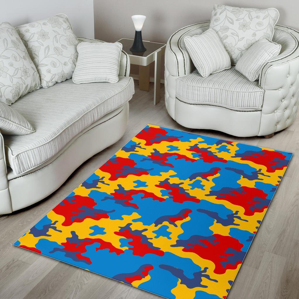 Red Yellow And Blue Camouflage Print Area Rug