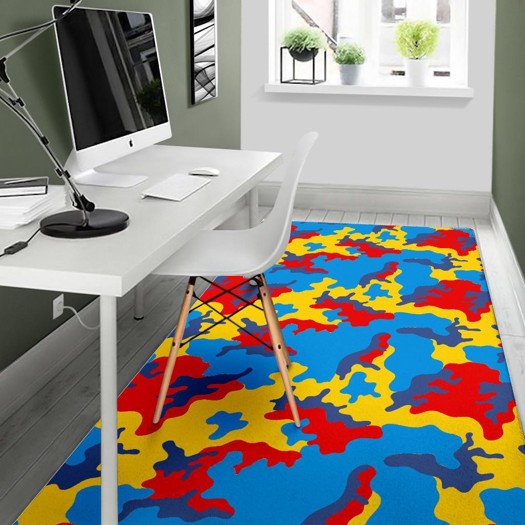 Red Yellow And Blue Camouflage Print Area Rug