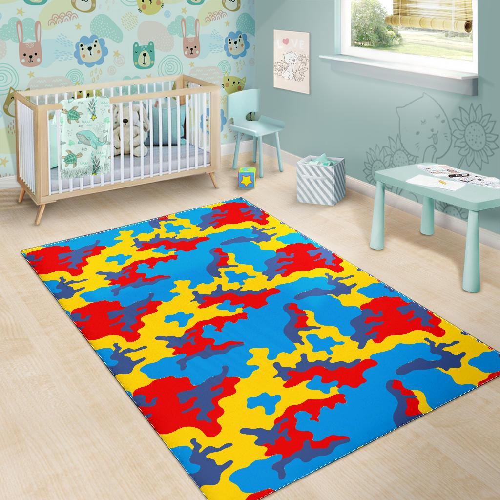 Red Yellow And Blue Camouflage Print Area Rug