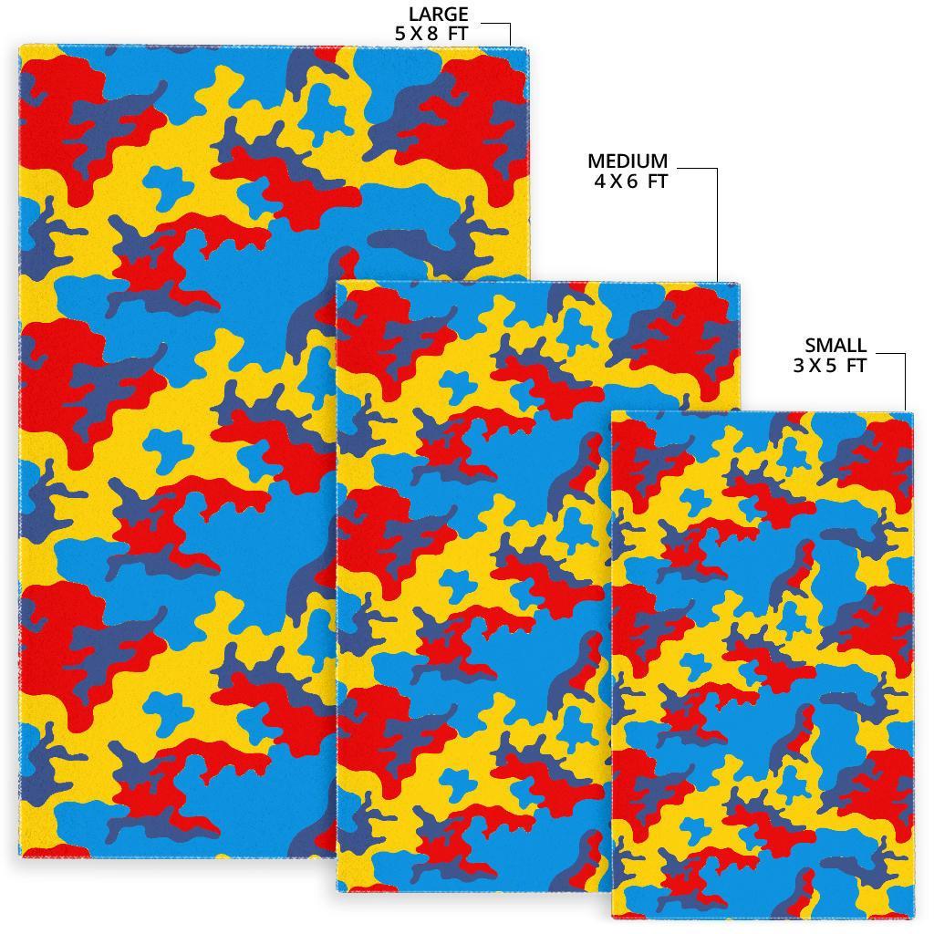 Red Yellow And Blue Camouflage Print Area Rug