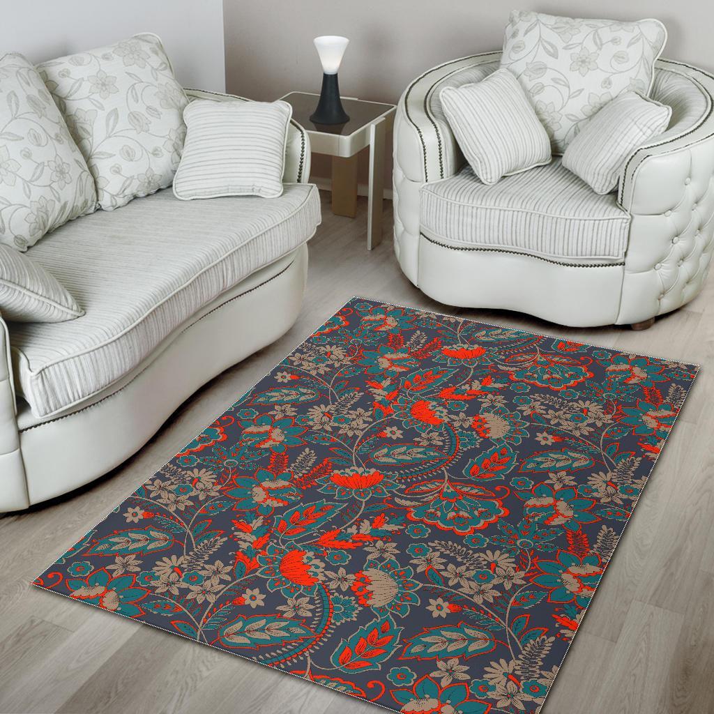 Retro Vintage Bohemian Floral Print Area Rug