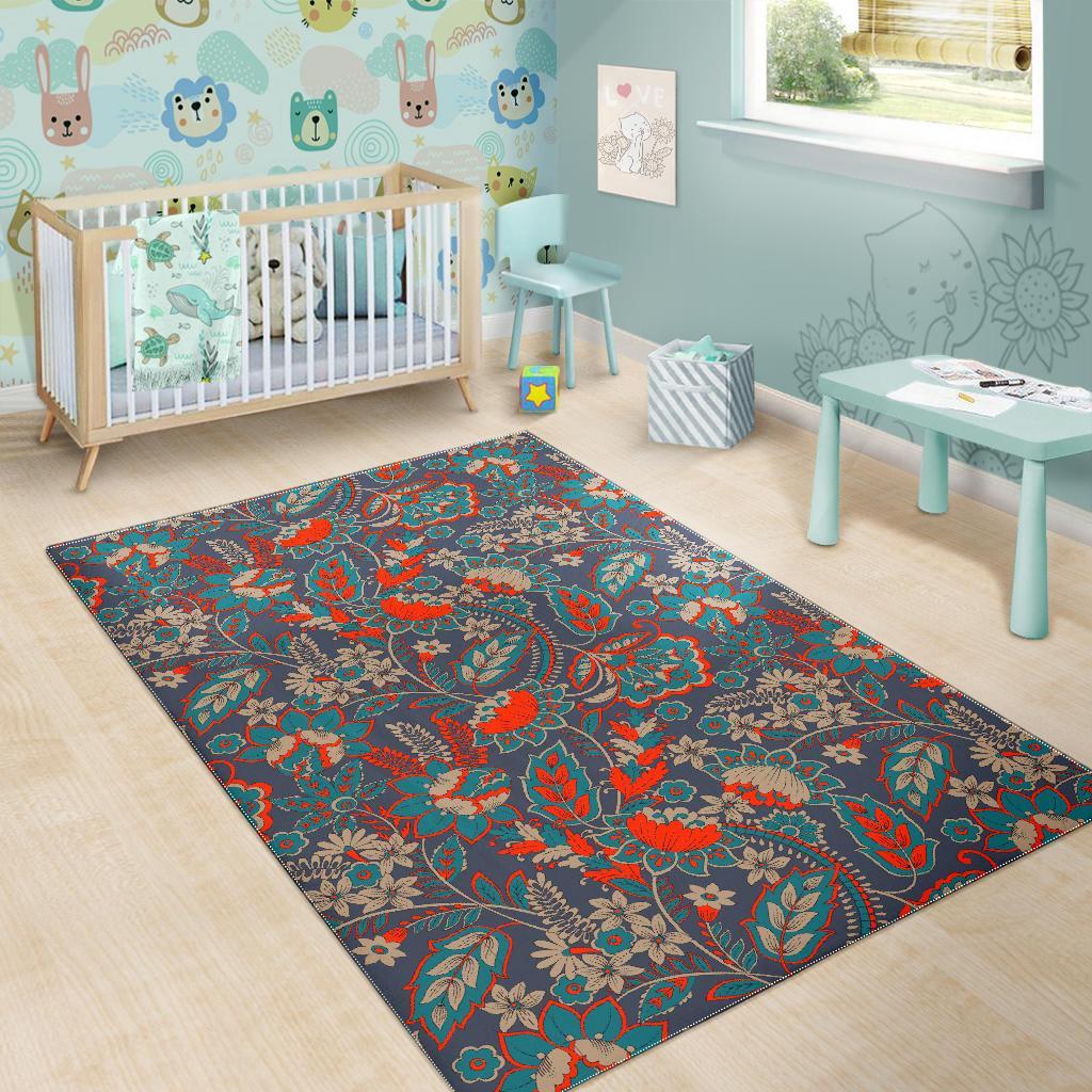 Retro Vintage Bohemian Floral Print Area Rug