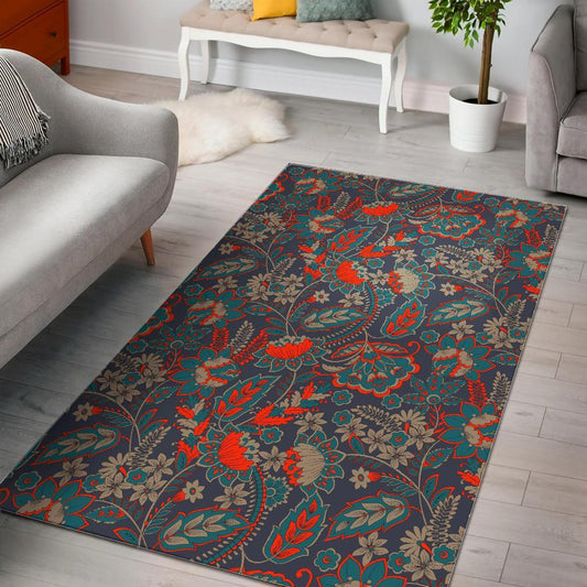 Retro Vintage Bohemian Floral Print Area Rug