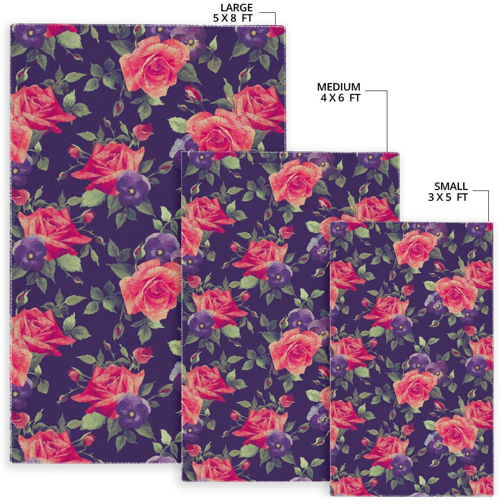 Rose Pansy Floral Flower Pattern Print Area Rug