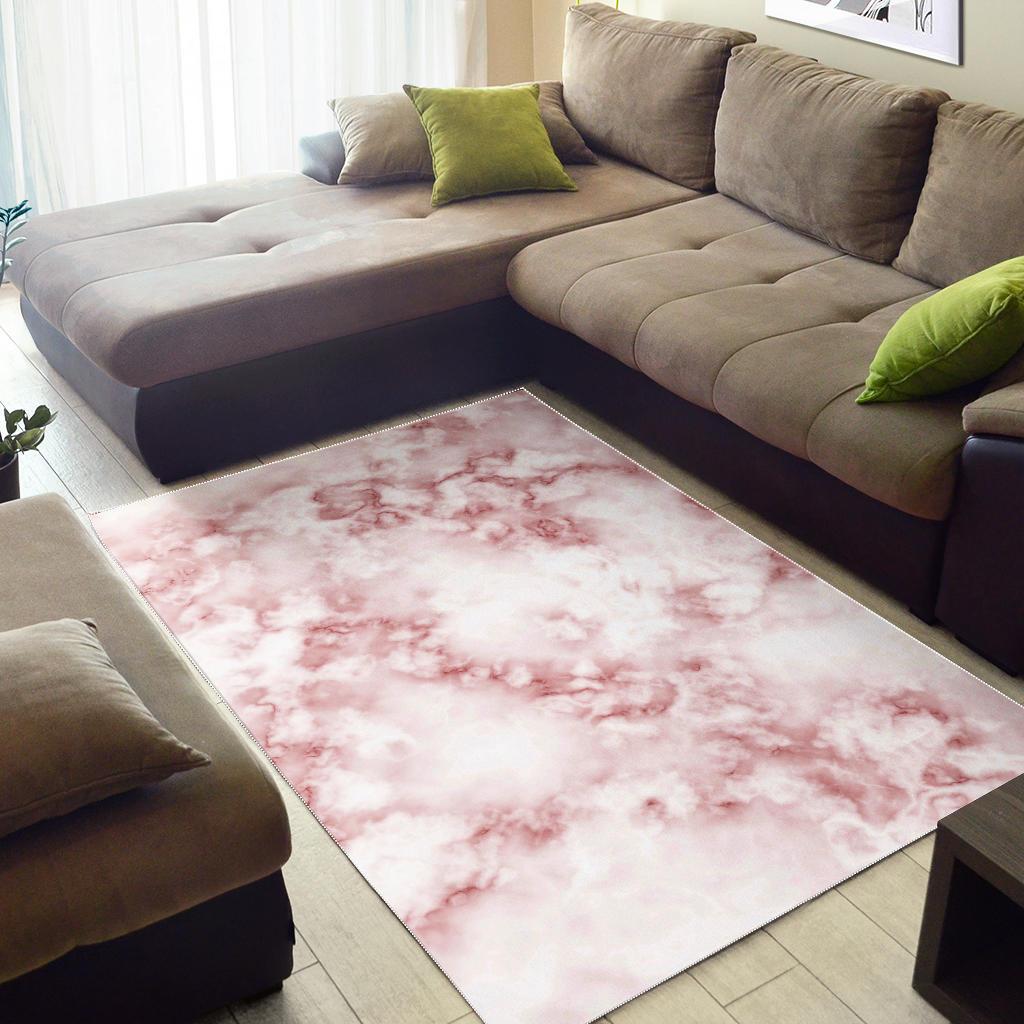 Rose Pink Marble Print Area Rug