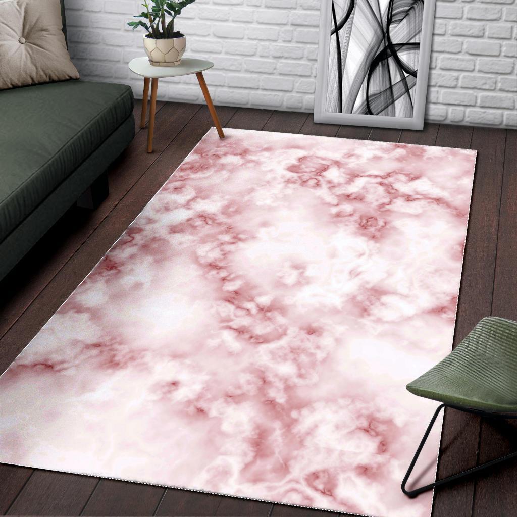 Rose Pink Marble Print Area Rug