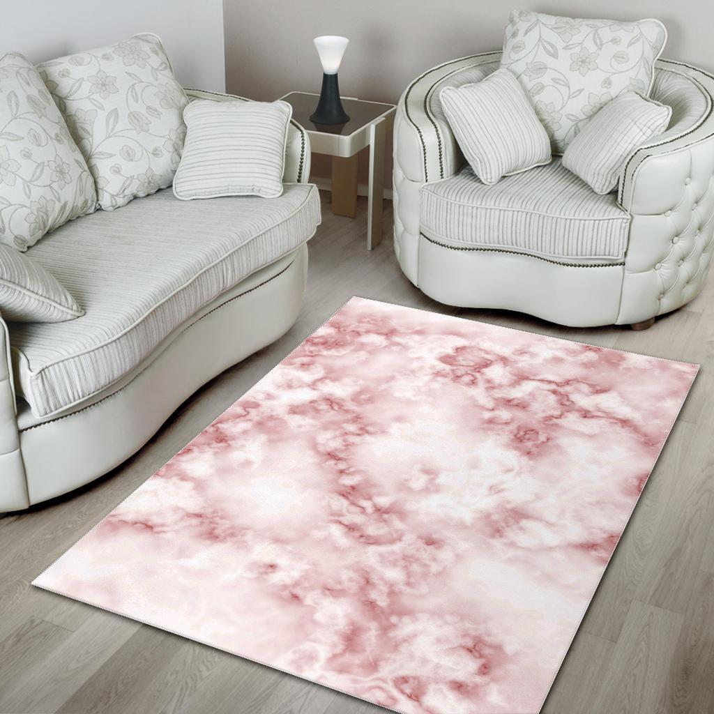 Rose Pink Marble Print Area Rug