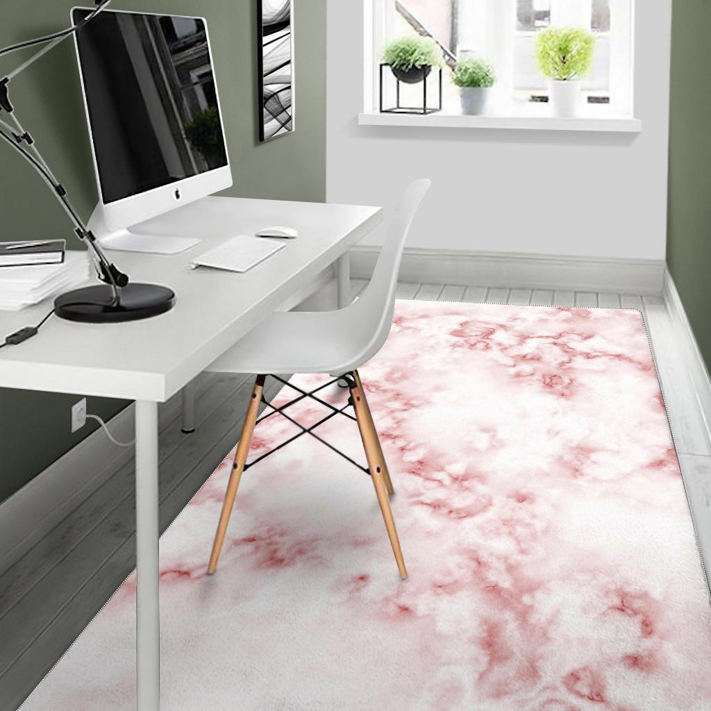 Rose Pink Marble Print Area Rug
