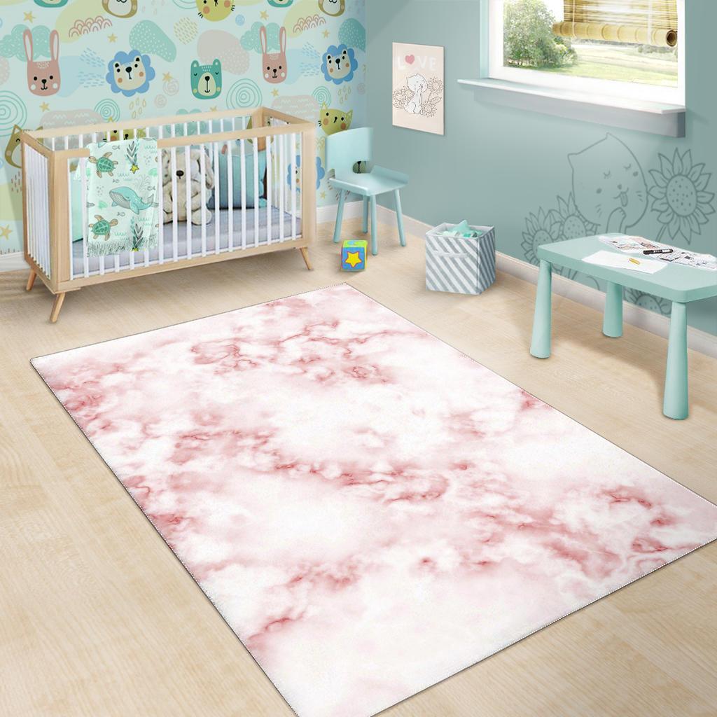 Rose Pink Marble Print Area Rug