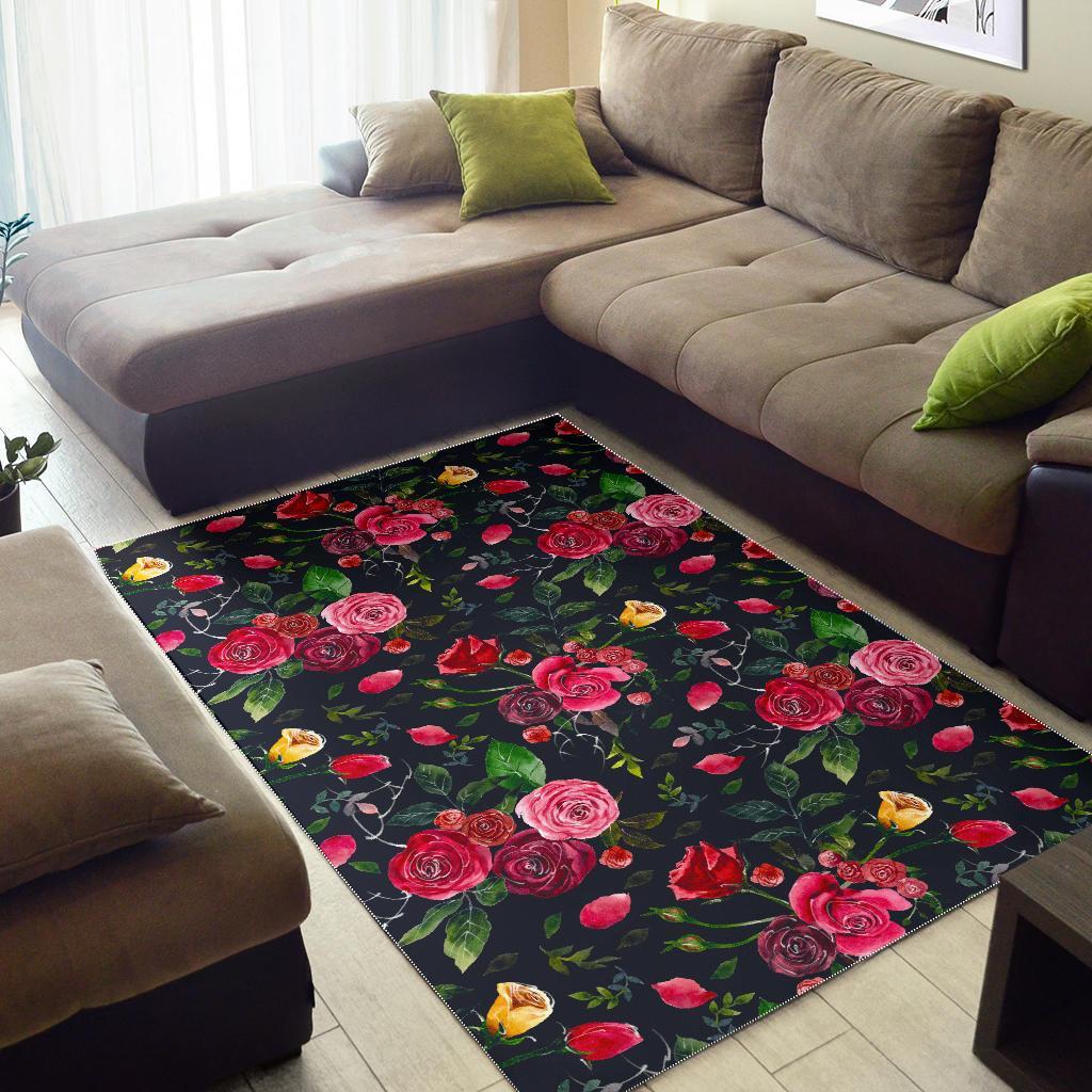 Roses Floral Flower Pattern Print Area Rug