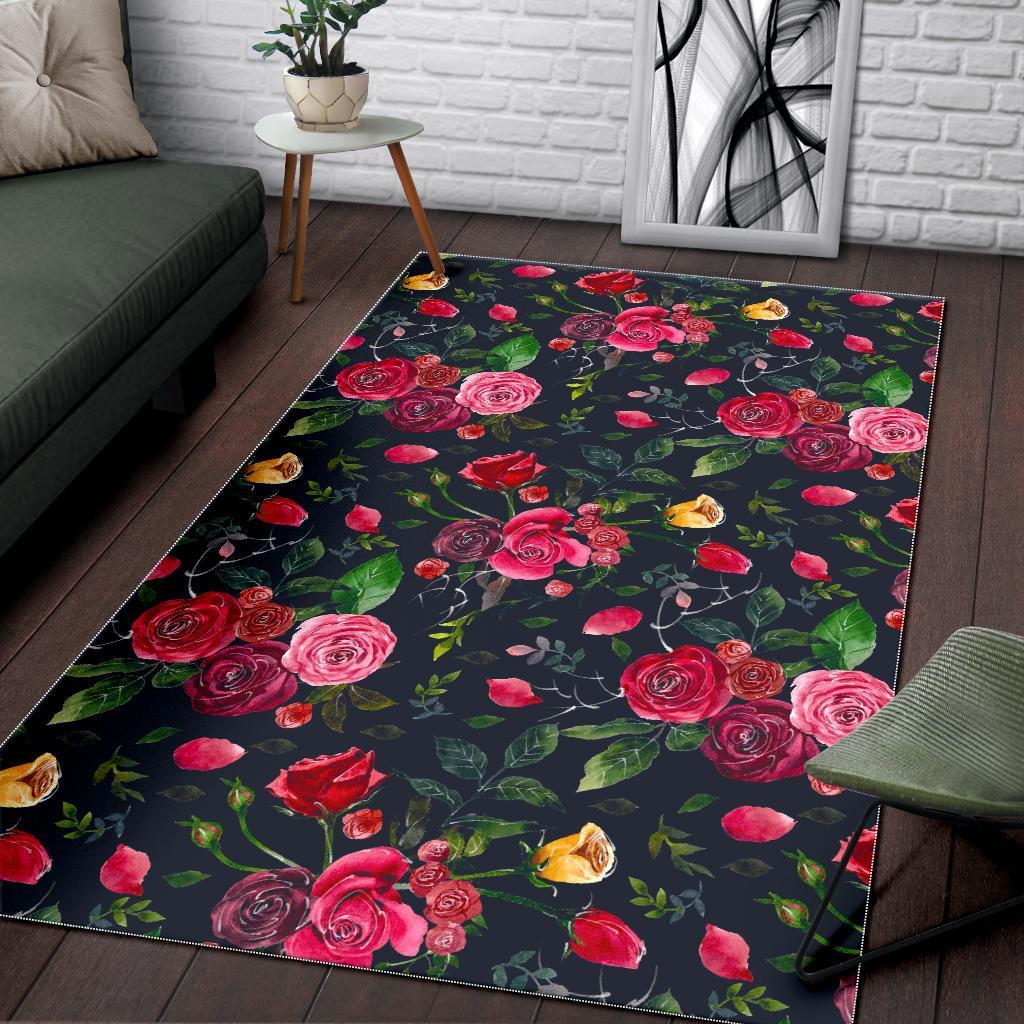 Roses Floral Flower Pattern Print Area Rug