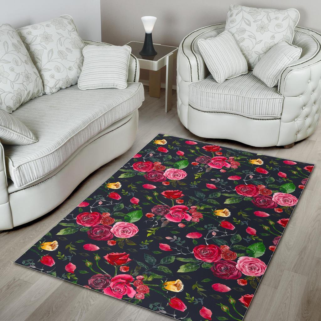 Roses Floral Flower Pattern Print Area Rug