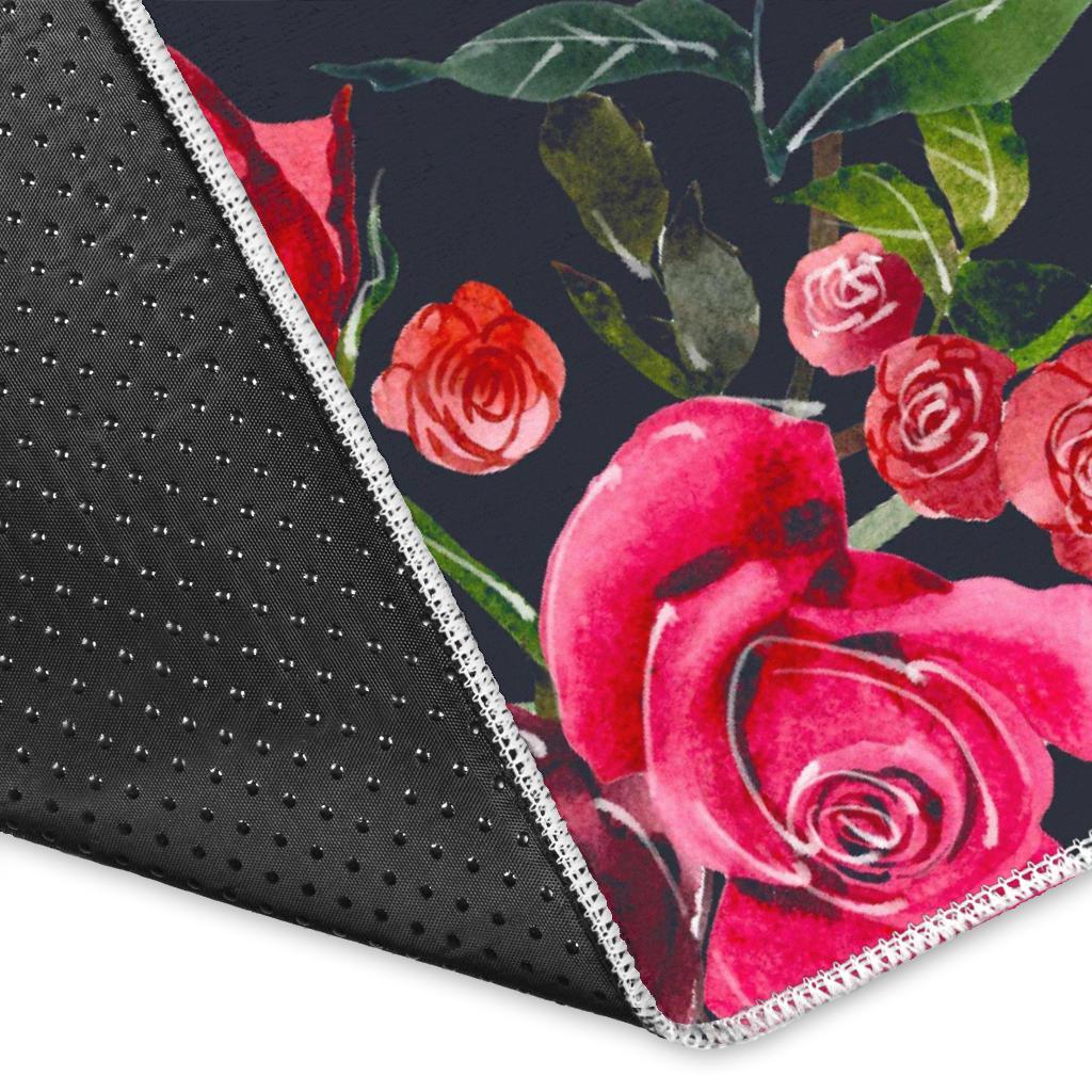Roses Floral Flower Pattern Print Area Rug