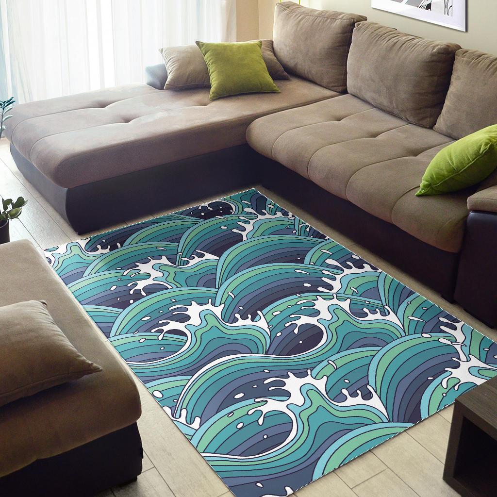 Sea Wave Surfing Pattern Print Area Rug