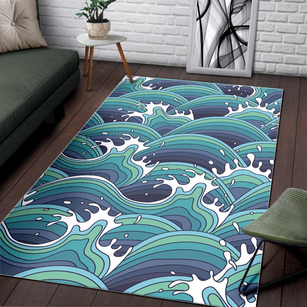 Sea Wave Surfing Pattern Print Area Rug
