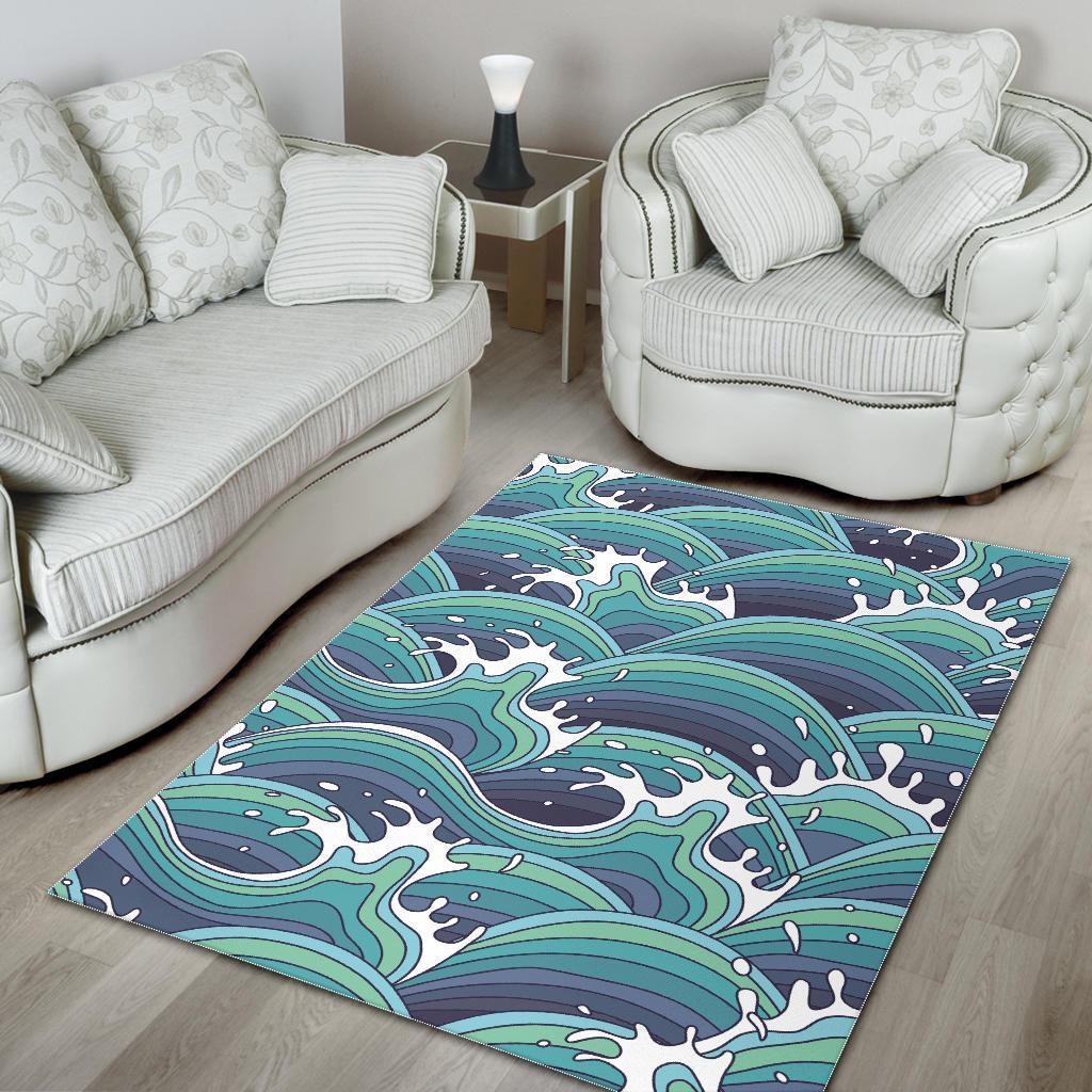 Sea Wave Surfing Pattern Print Area Rug