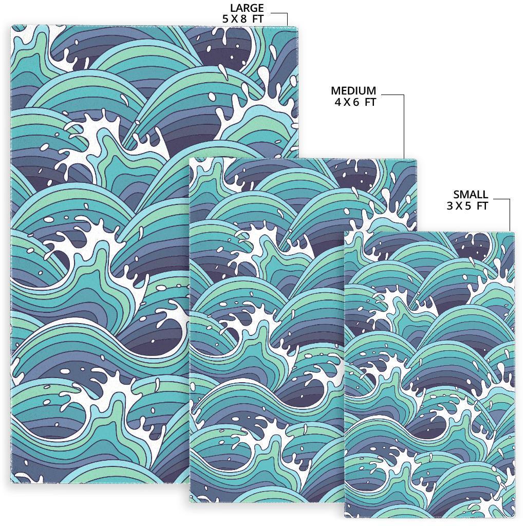 Sea Wave Surfing Pattern Print Area Rug