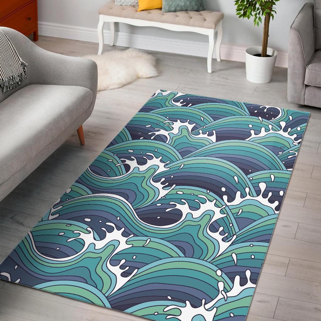 Sea Wave Surfing Pattern Print Area Rug