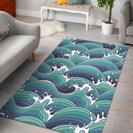 Sea Wave Surfing Pattern Print Area Rug