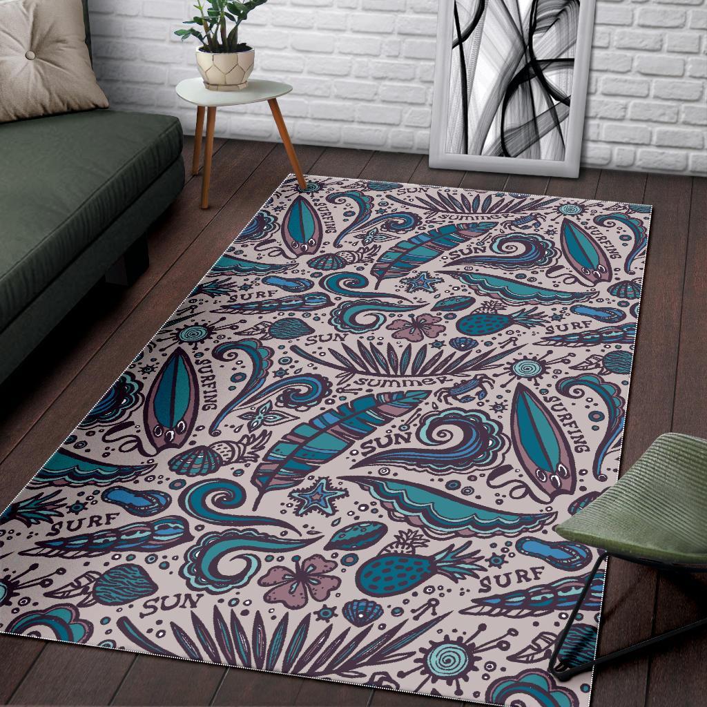 Summer Surfing Pattern Print Area Rug