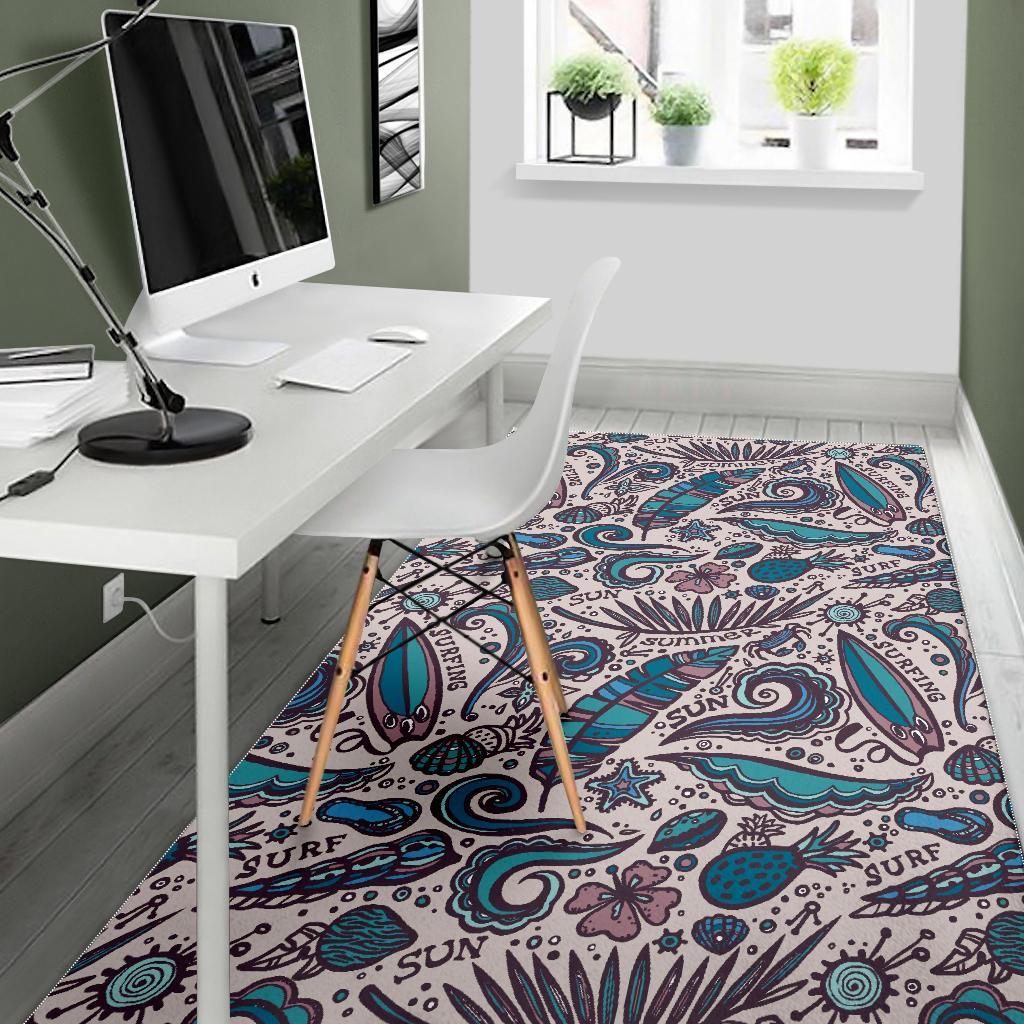 Summer Surfing Pattern Print Area Rug