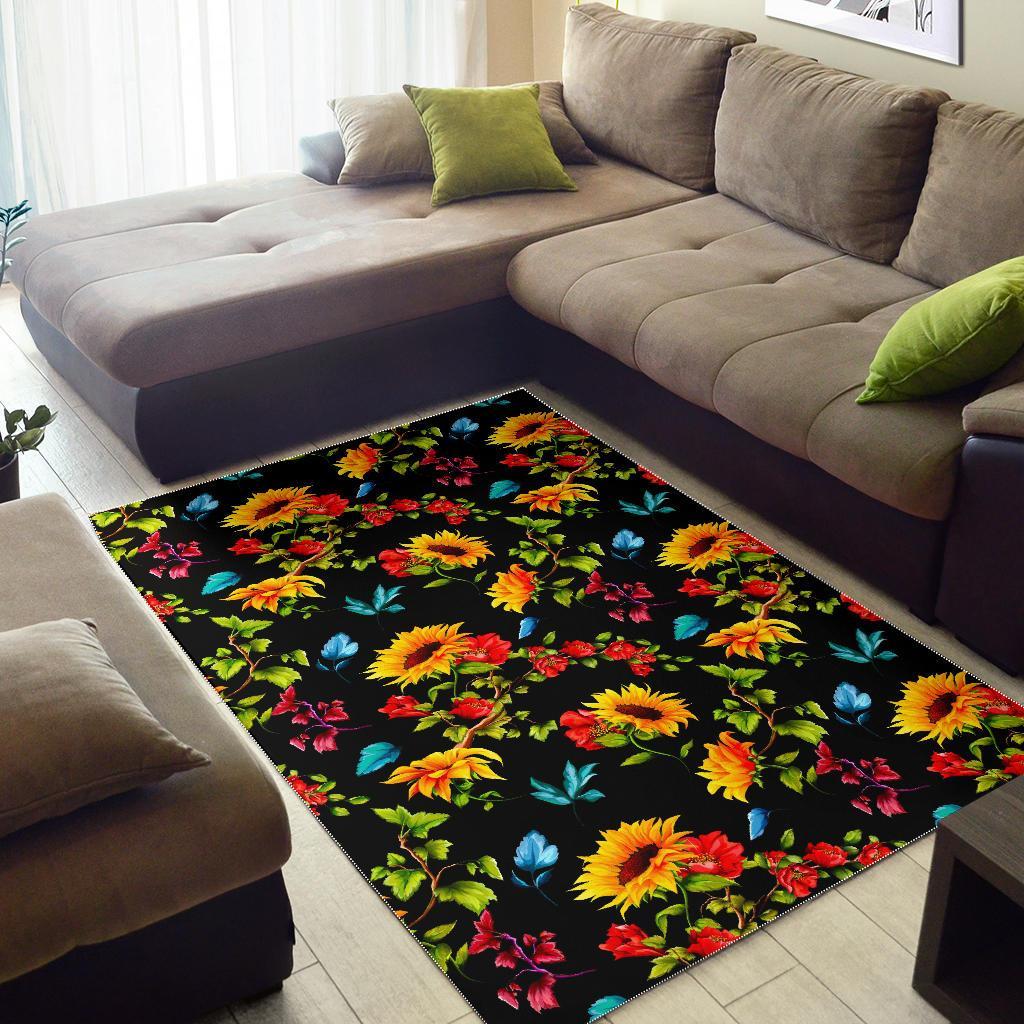 Sunflower Floral Pattern Print Area Rug
