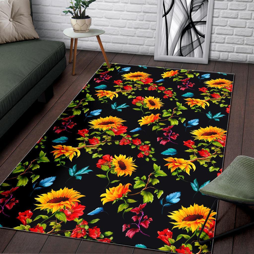 Sunflower Floral Pattern Print Area Rug