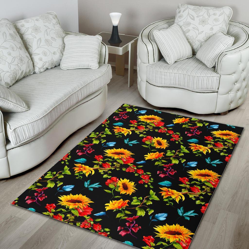 Sunflower Floral Pattern Print Area Rug