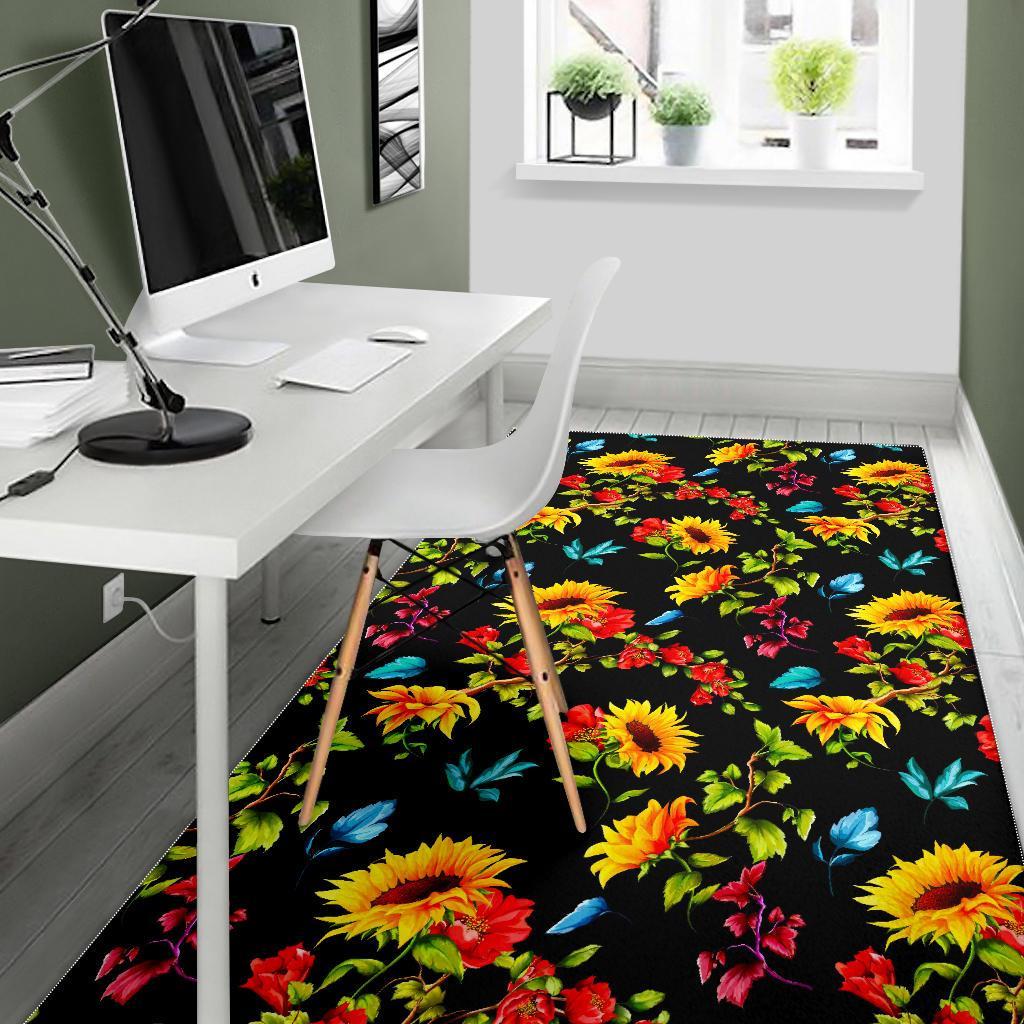 Sunflower Floral Pattern Print Area Rug