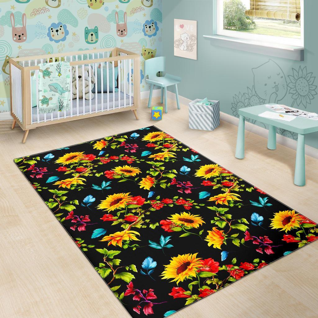 Sunflower Floral Pattern Print Area Rug