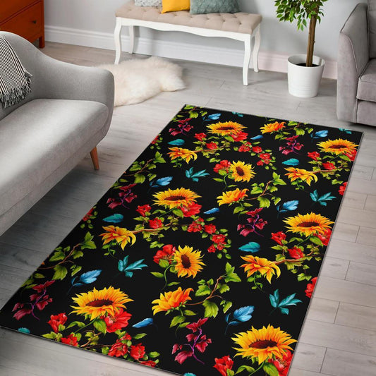 Sunflower Floral Pattern Print Area Rug