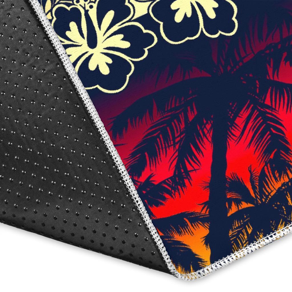 Sunset Hibiscus Palm Tree Pattern Print Area Rug
