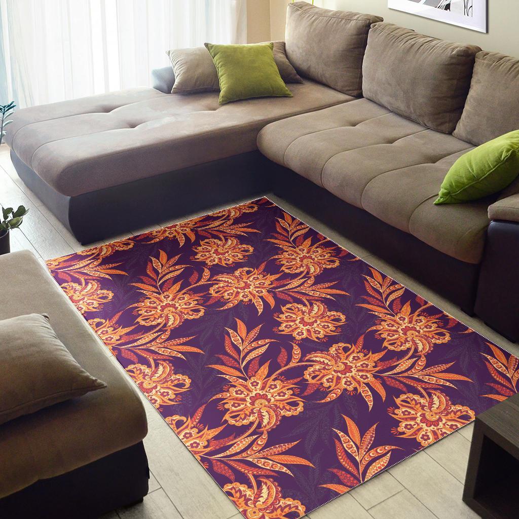 Tangerine Floral Bohemian Pattern Print Area Rug