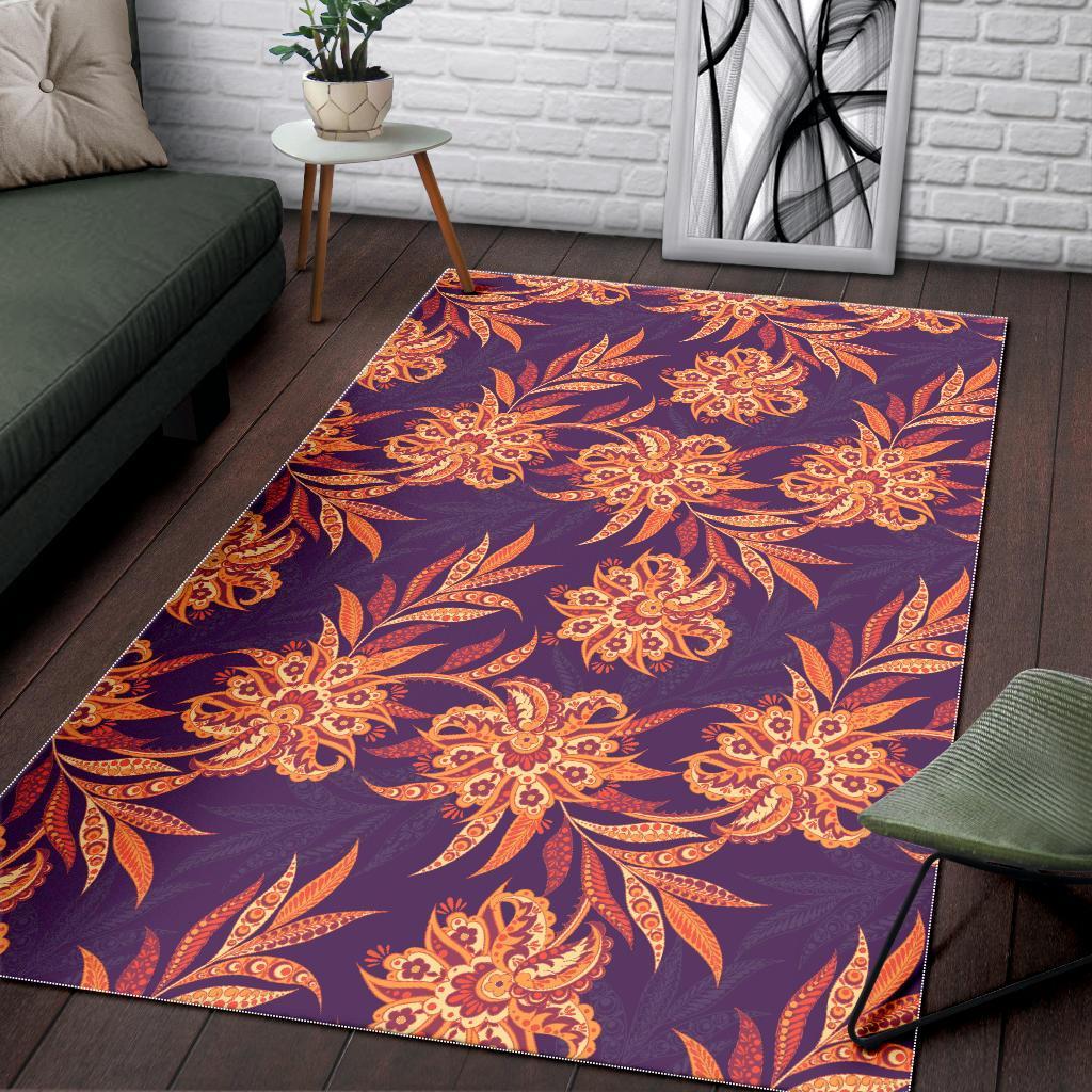 Tangerine Floral Bohemian Pattern Print Area Rug