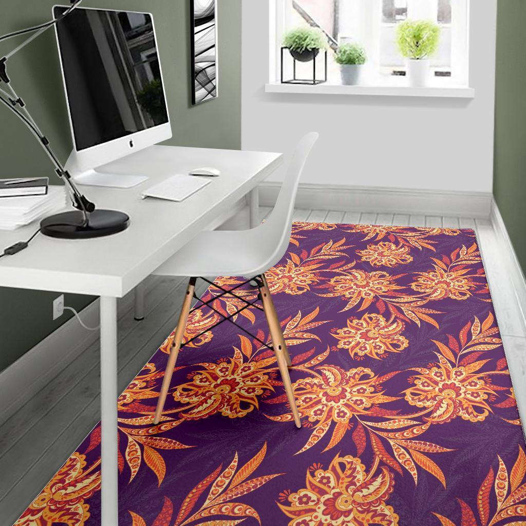 Tangerine Floral Bohemian Pattern Print Area Rug