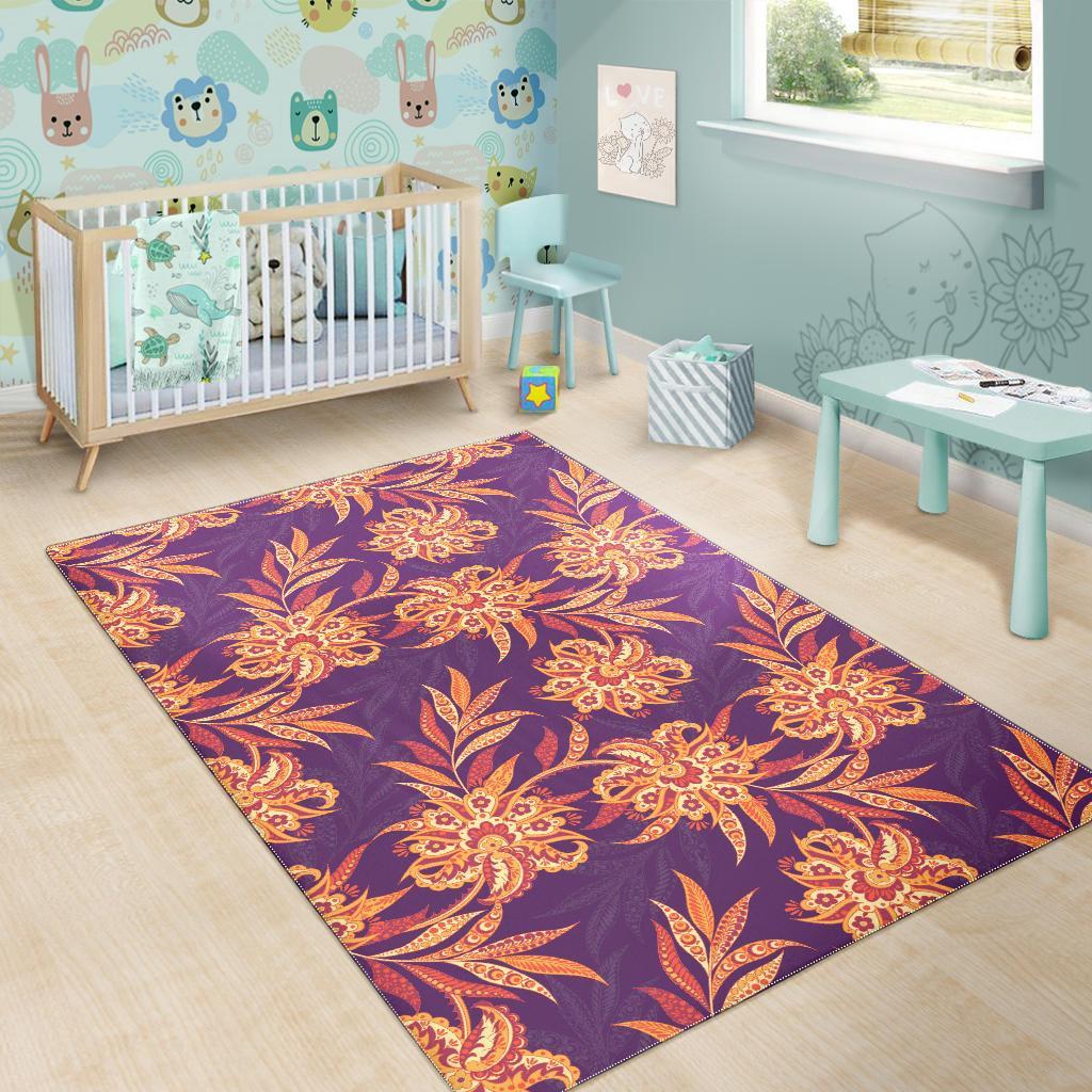 Tangerine Floral Bohemian Pattern Print Area Rug