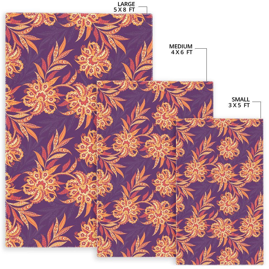 Tangerine Floral Bohemian Pattern Print Area Rug