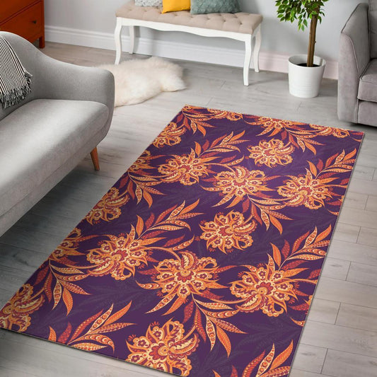 Tangerine Floral Bohemian Pattern Print Area Rug
