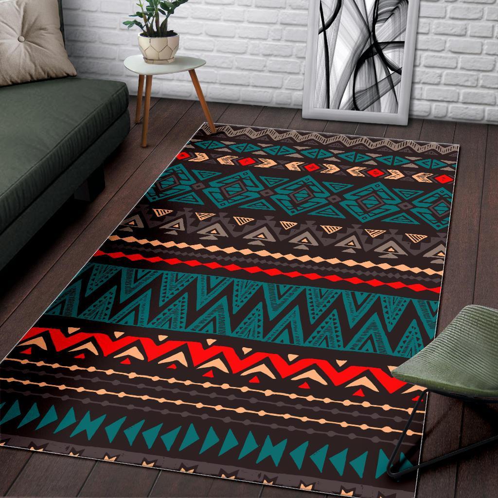 Teal And Brown Aztec Pattern Print Area Rug