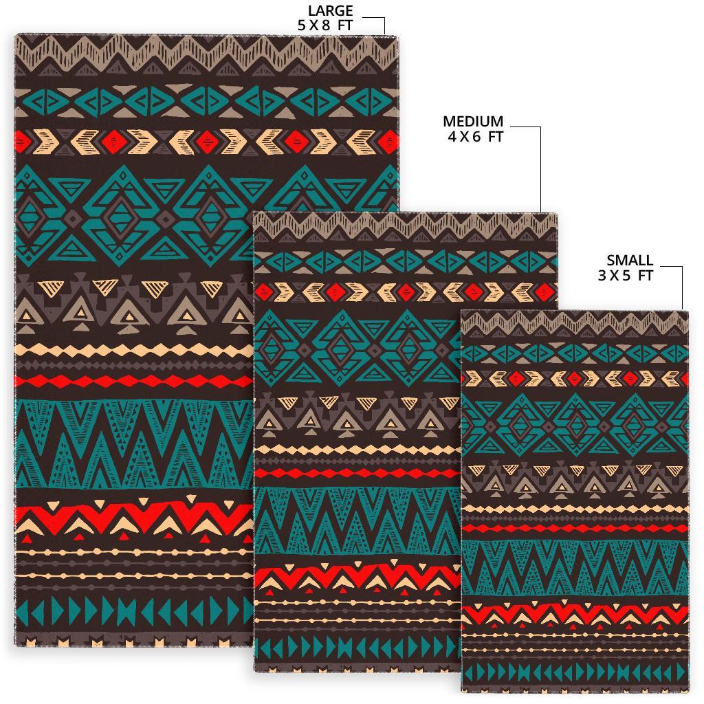 Teal And Brown Aztec Pattern Print Area Rug