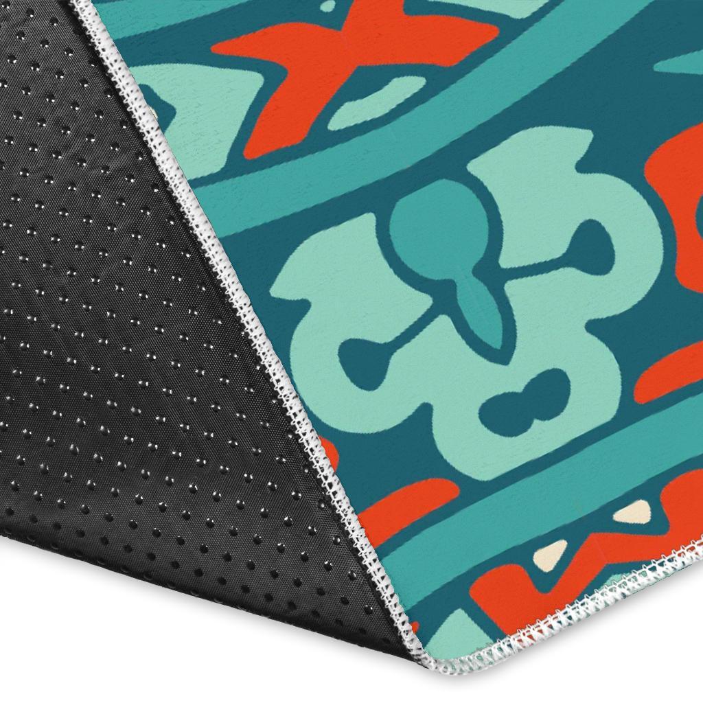Teal Bohemian Mandala Pattern Print Area Rug