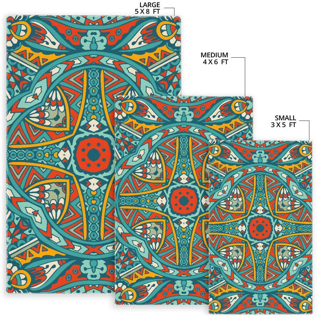 Teal Bohemian Mandala Pattern Print Area Rug